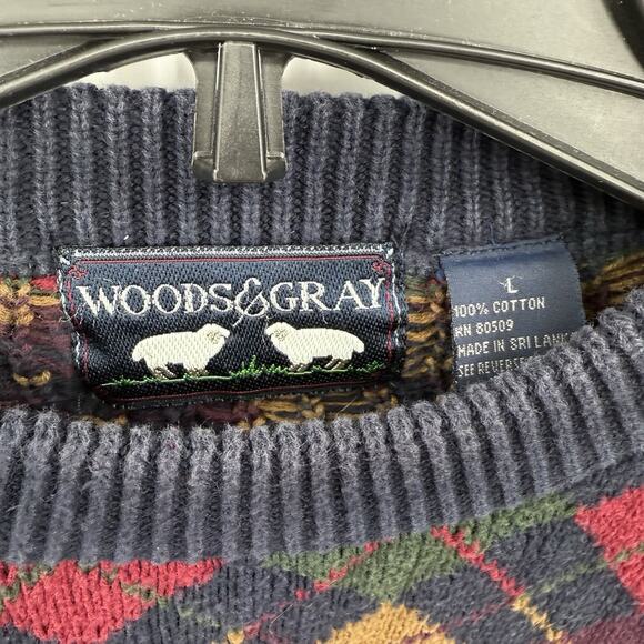 VTG Woods & Gray Mens Crewneck Argyle Sweater Size LG 100% Cotton Grandpa Cosby - Picture 4 of 9